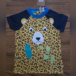 New Frugi Happy Raglan T-shirt Leopard Spot - Size 4-5 - Organic Cotton